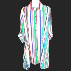 Melissa Paige Striped Multicolor 3/4 Roll Tab Sleeves Button Down Blouse. 2X